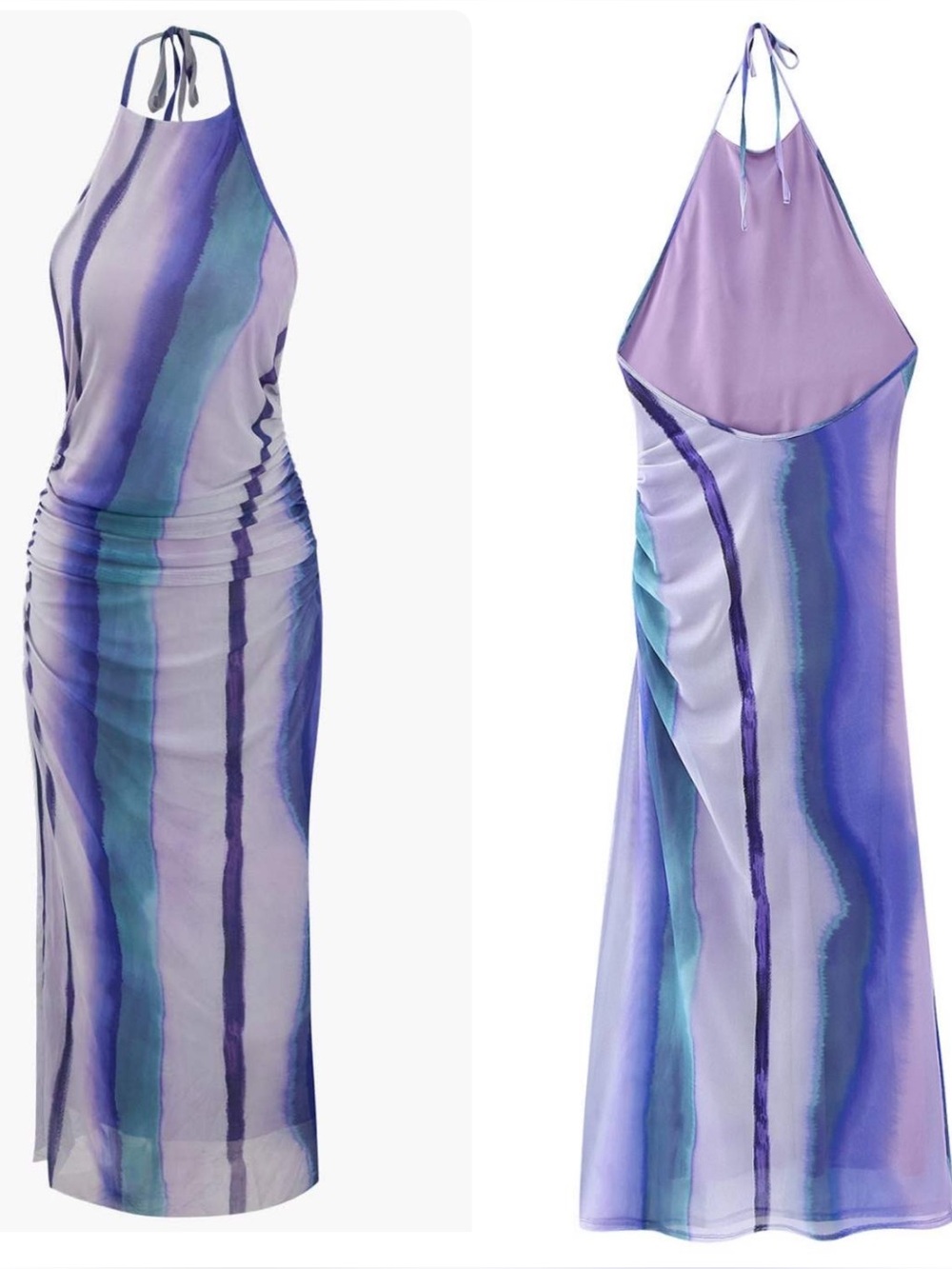 Zara Bloggers Favorite Printed Tulle Halter Sleeveless Lavender Dress Sz Small. - Picture 6 of 14
